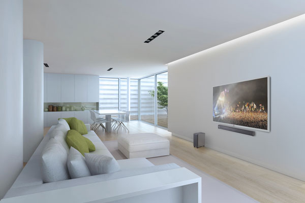 Image of TVB2 connected to TV in modern living room