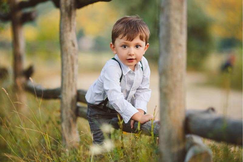 Image of young boy on a wooden fence